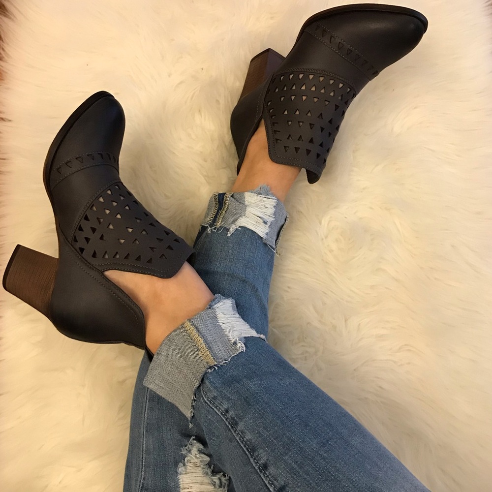 Mia Grey Distressed Side Cut Out Razor Cut Bootie